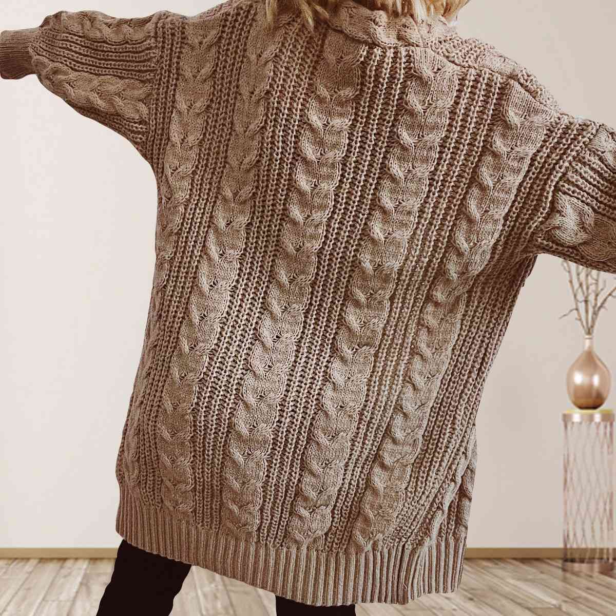 Hazel Blues® |  Cable-Knit Open Front Dropped Shoulder Cardigan