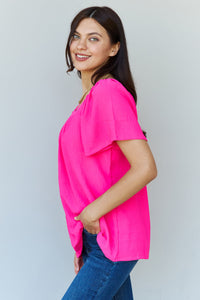 Hazel Blues® |  Keep Me Close Square Neck Short Sleeve Blouse in Fuchsia