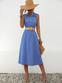 Hazel Blues® |  Striped Collared Neck Sleeveless Midi Dress