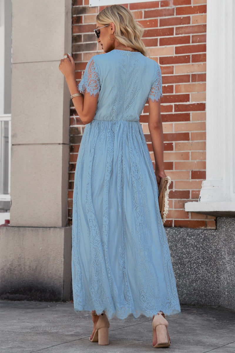Hazel Blues® |  Lace Detail V-Neck Short Sleeve Dress