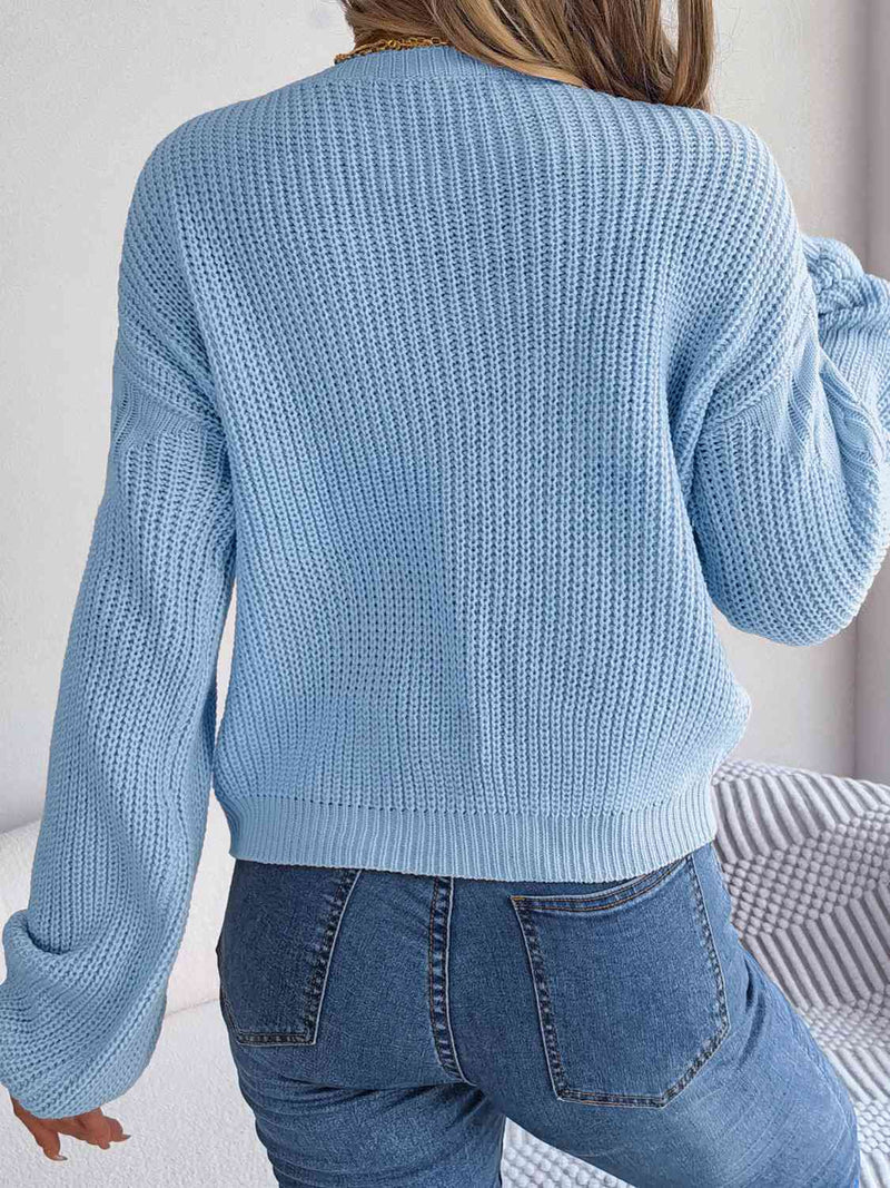 Hazel Blues® |  Cable-Knit Round Neck Drop Shoulder Sweater