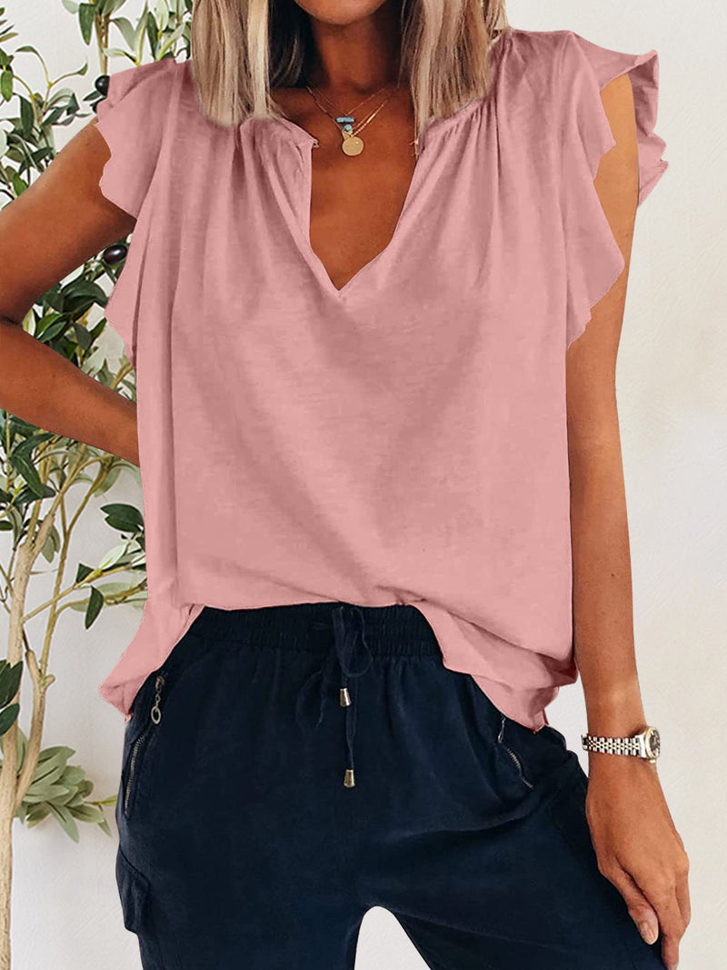 Hazel Blues® |  Ruffled Notched Cap Sleeve T-Shirt