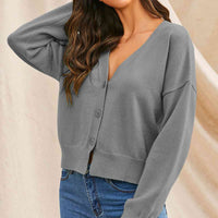 Hazel Blues® |  Dropped Shoulder Half Button Cardigan