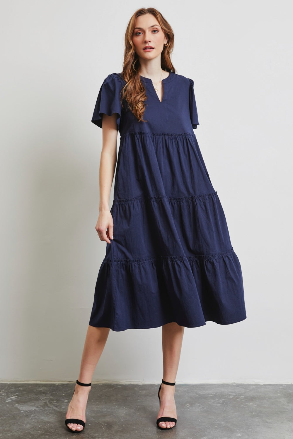 Hazel Blues® |  HEYSON Cotton Poplin Ruffled Tiered Midi Dress