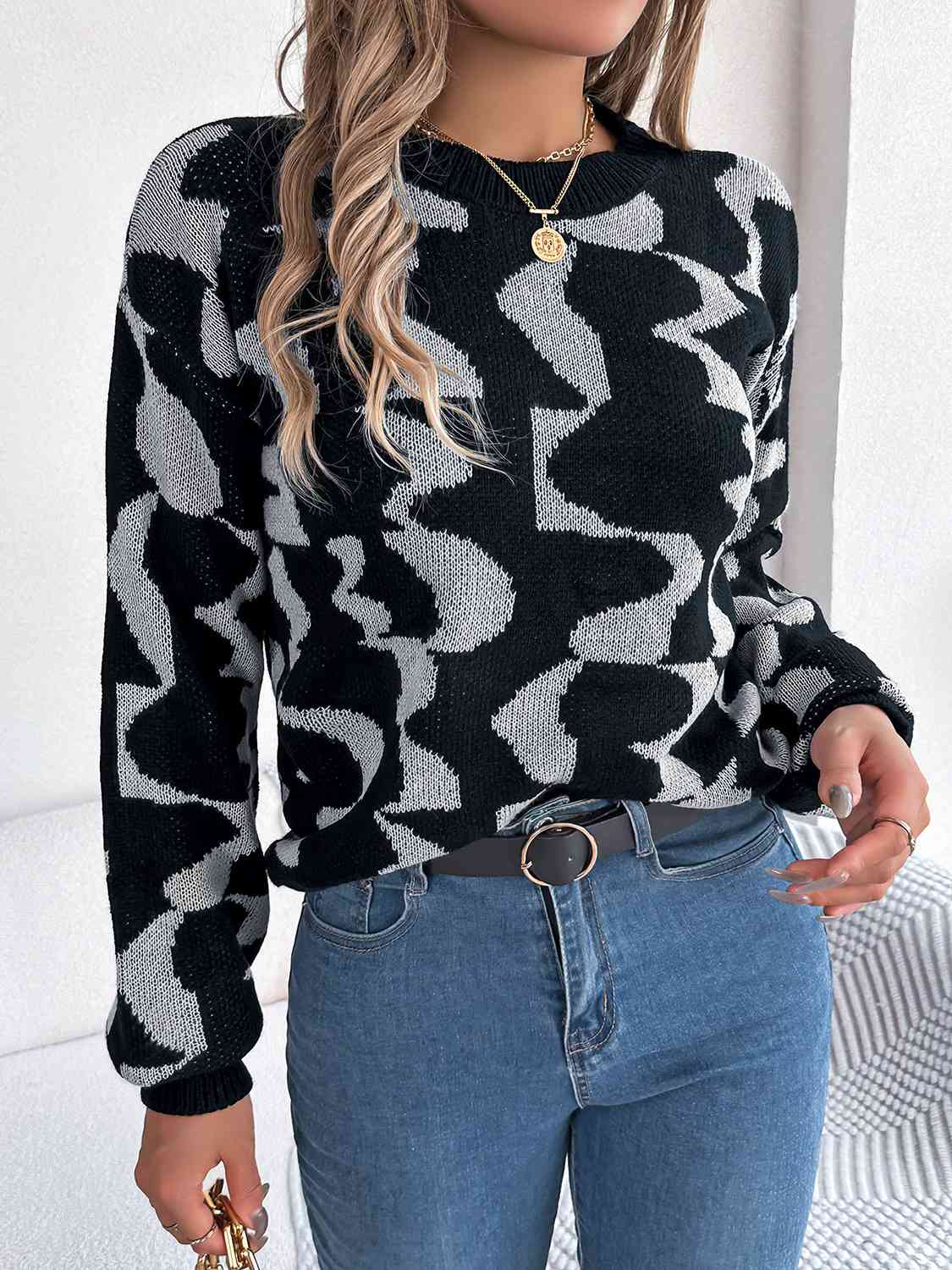 Hazel Blues® |  Round Neck Long Sleeve Sweater