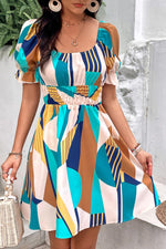 Hazel Blues® | Printed Smocked Waist Flounce Sleeve Dress - Hazel Blues®