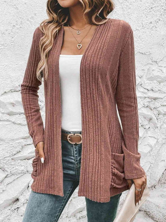 Hazel Blues® |  Ribbed Open Front Cardigan with Pockets