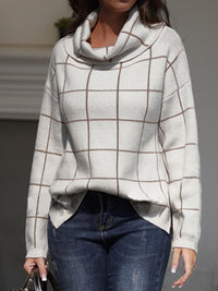 Hazel Blues® |  Plaid Turtleneck Drop Shoulder Sweater