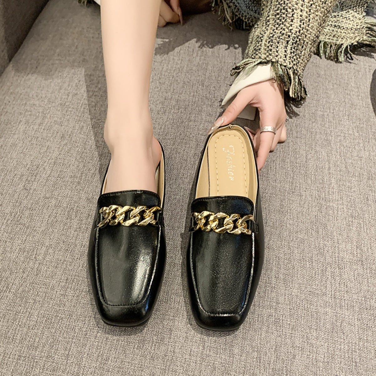 Hazel Blues® |  PU Leather Square Toe Flat Loafers