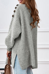 Hazel Blues® |  Buttoned Boat Neck Slit Sweater