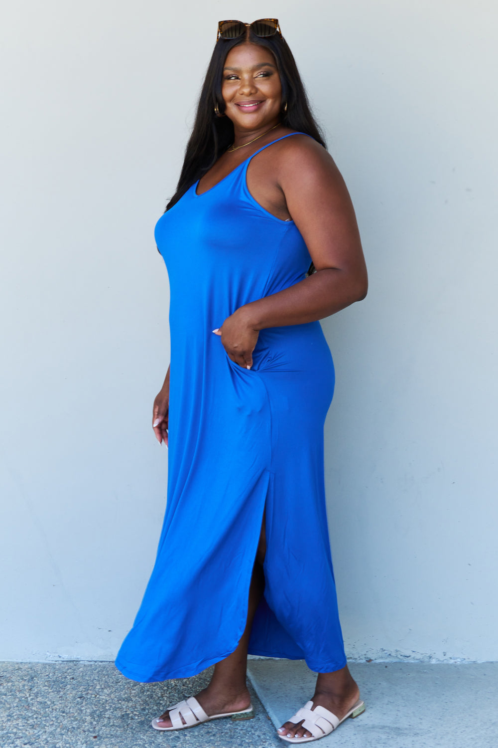 Hazel Blues® |  Ninexis Good Energy Cami Side Slit Maxi Dress in Royal Blue