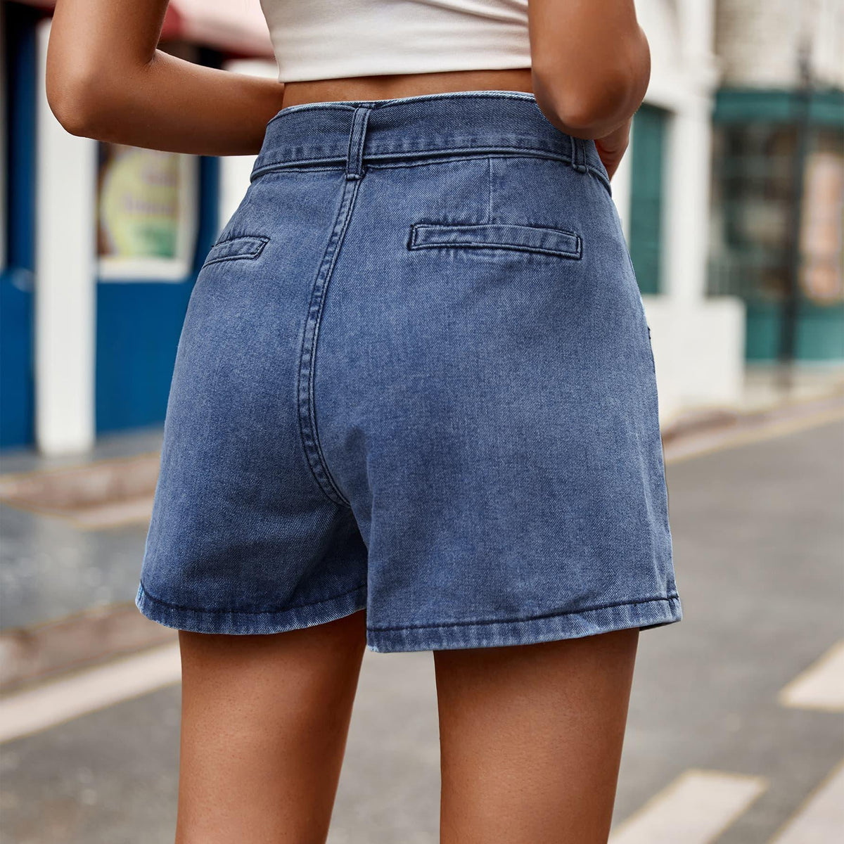 Hazel Blues® | Tie Belt Denim Shorts with Pockets - Hazel Blues®