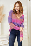 Hazel Blues® |  Double Take Multicolored Rib-Knit V-Neck Knit Pullover