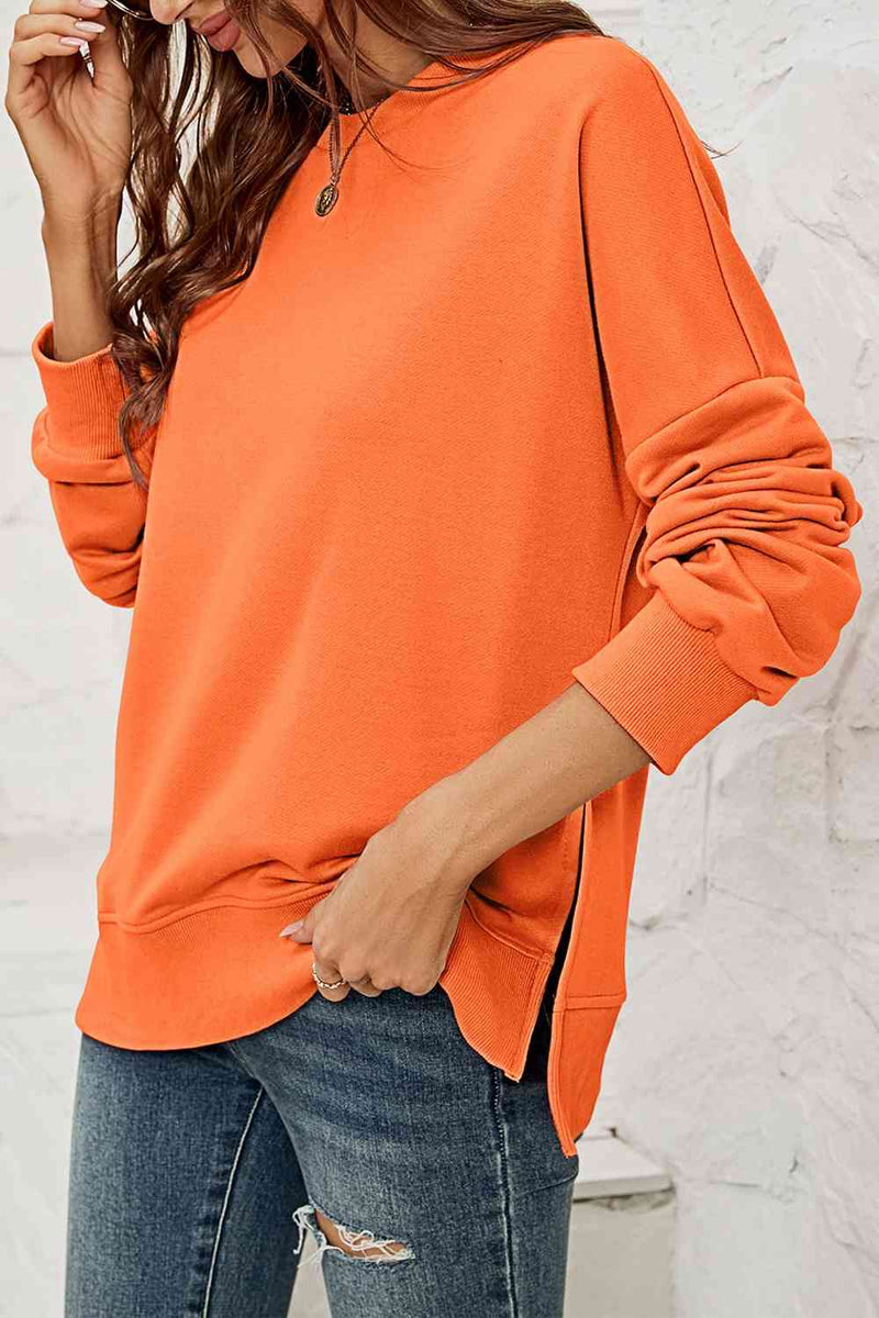 Hazel Blues® |  Round Neck  Dropped Shoulder Slit Sweatshirt