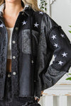 Hazel Blues® |  Veveret Star Embroidered Hooded Denim Jacket