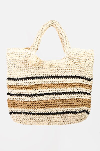 Hazel Blues® |  Fame Striped Straw Braided Tote Bag