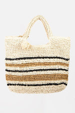 Hazel Blues® |  Fame Striped Straw Braided Tote Bag