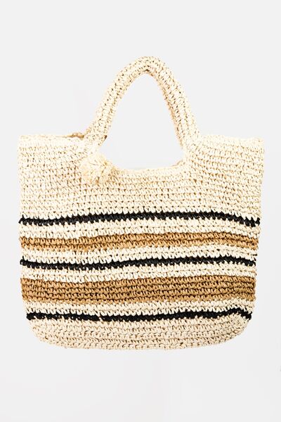 Hazel Blues® |  Fame Striped Straw Braided Tote Bag