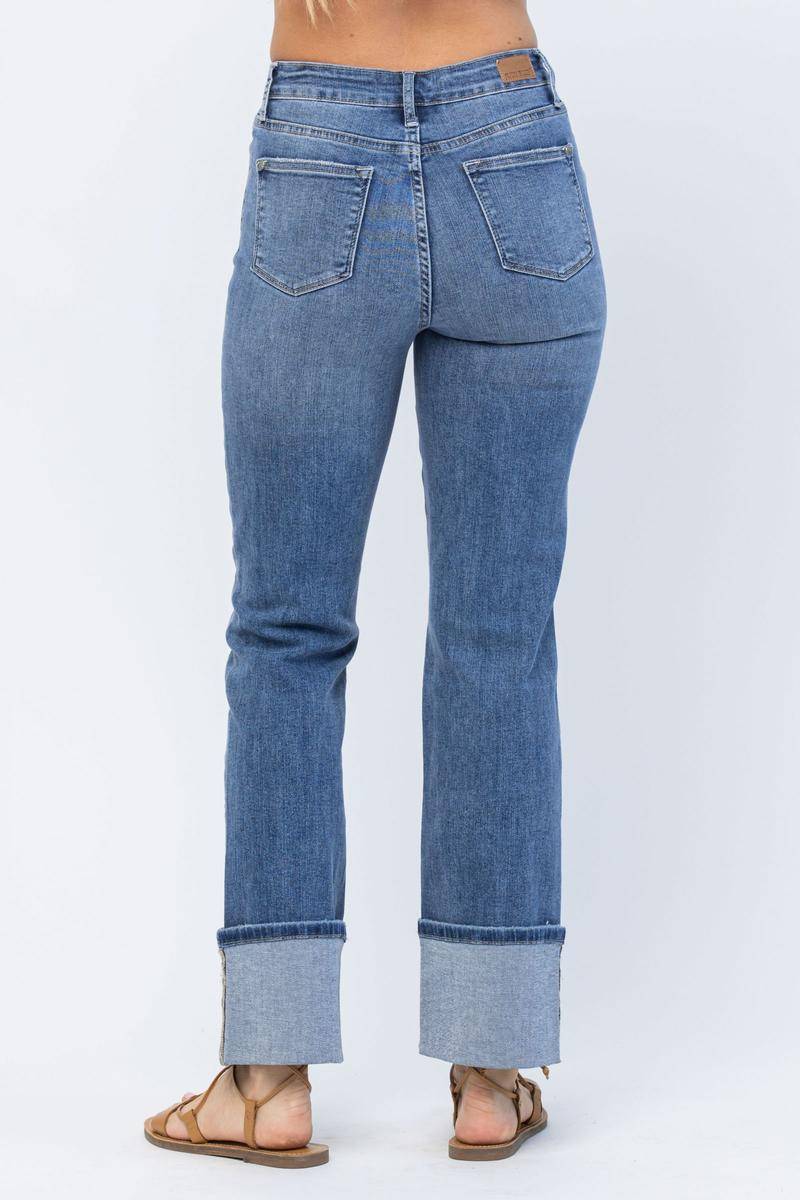 Hazel Blues®  Judy Blue High Waist Straight Leg Jeans with Wide Cuff