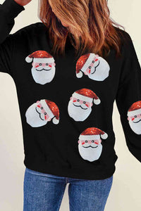 Hazel Blues® |  Sequin Santa Patch Round Neck Sweatshirt