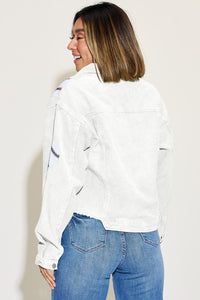 Hazel Blues® |  Baseball Sequin Dropped Shoulder Raw Hem Jacket