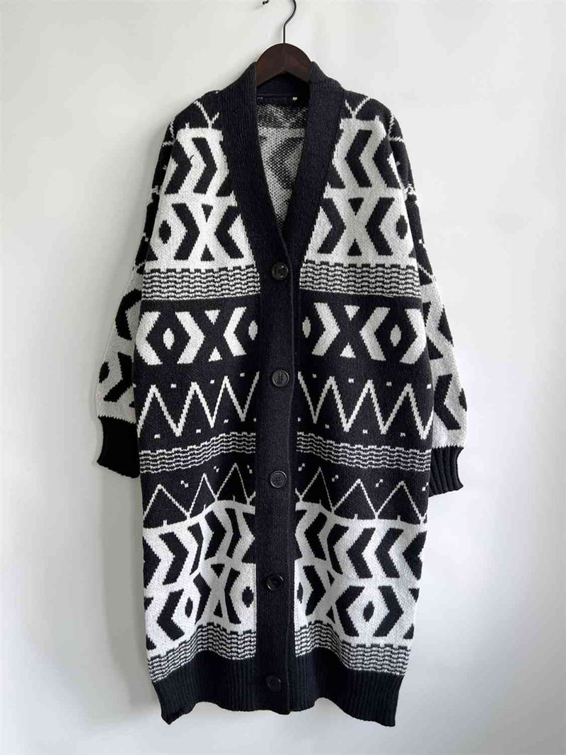 Hazel Blues® |  Geometric Button Front Longline Cardigan