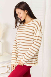 Hazel Blues® |  Double Take Striped Boat Neck Sweater