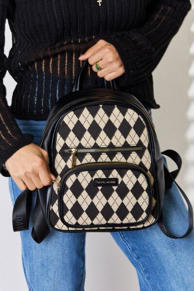 Hazel Blues® |  David Jones Argyle Pattern PU Leather Backpack