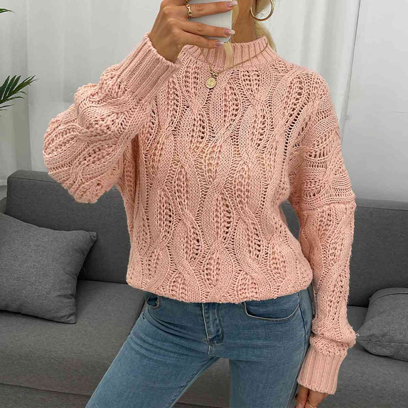 Hazel Blues® |  Cable-Knit Mock Neck Long Sleeve Sweater