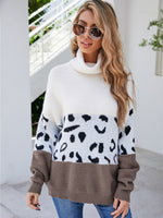 Hazel Blues® |  Leopard Color Block Turtleneck Sweater