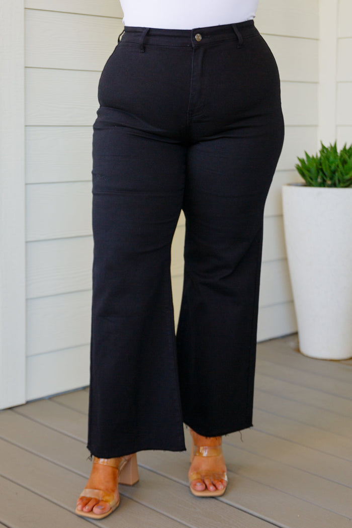 Hazel Blues® |  August High Rise Wide Leg Crop Jeans in Black