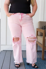 Hazel Blues® |  Babs Distressed Straight Jeans in Pink