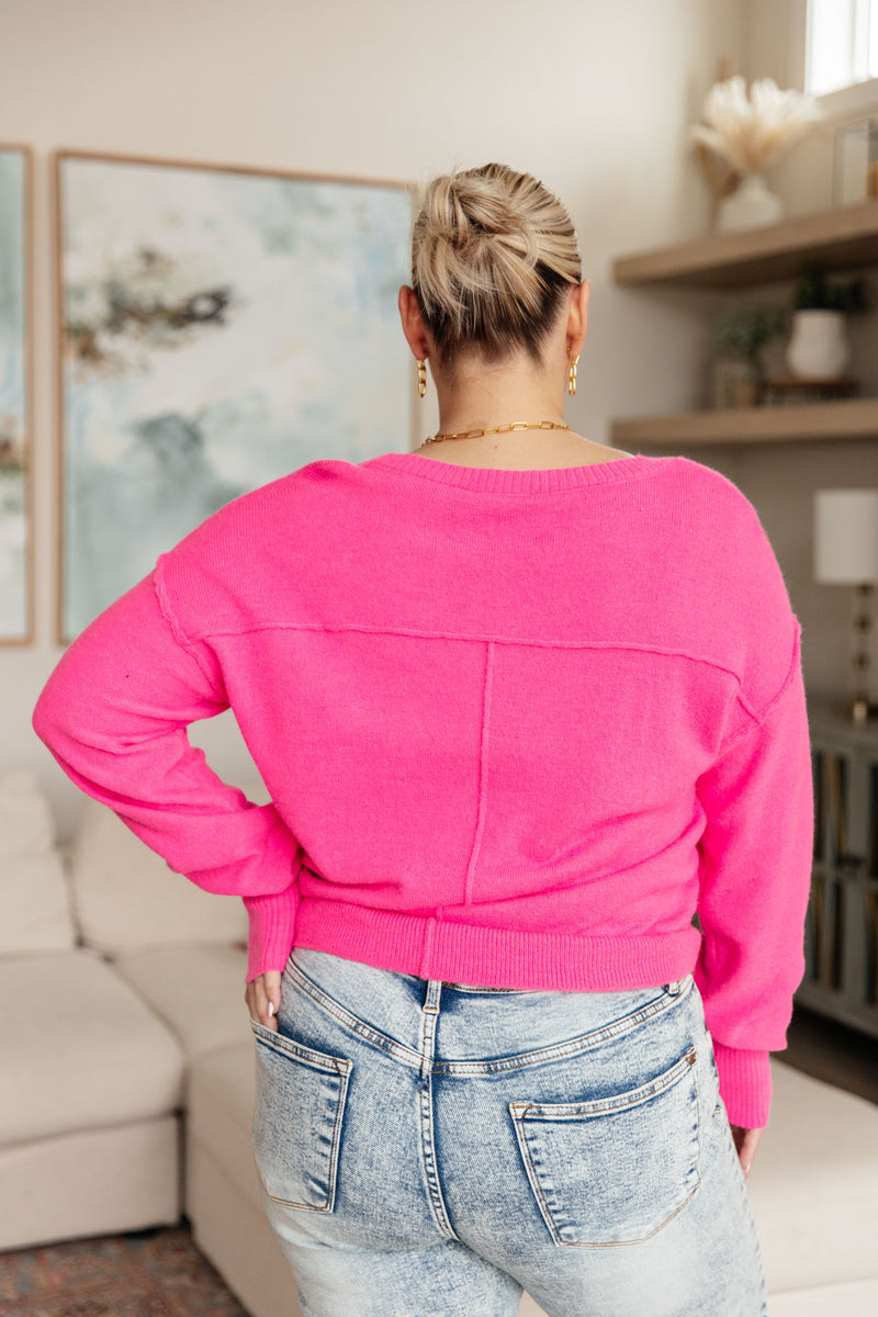 Hazel Blues® |  Back to Life V-Neck Sweater in Pink