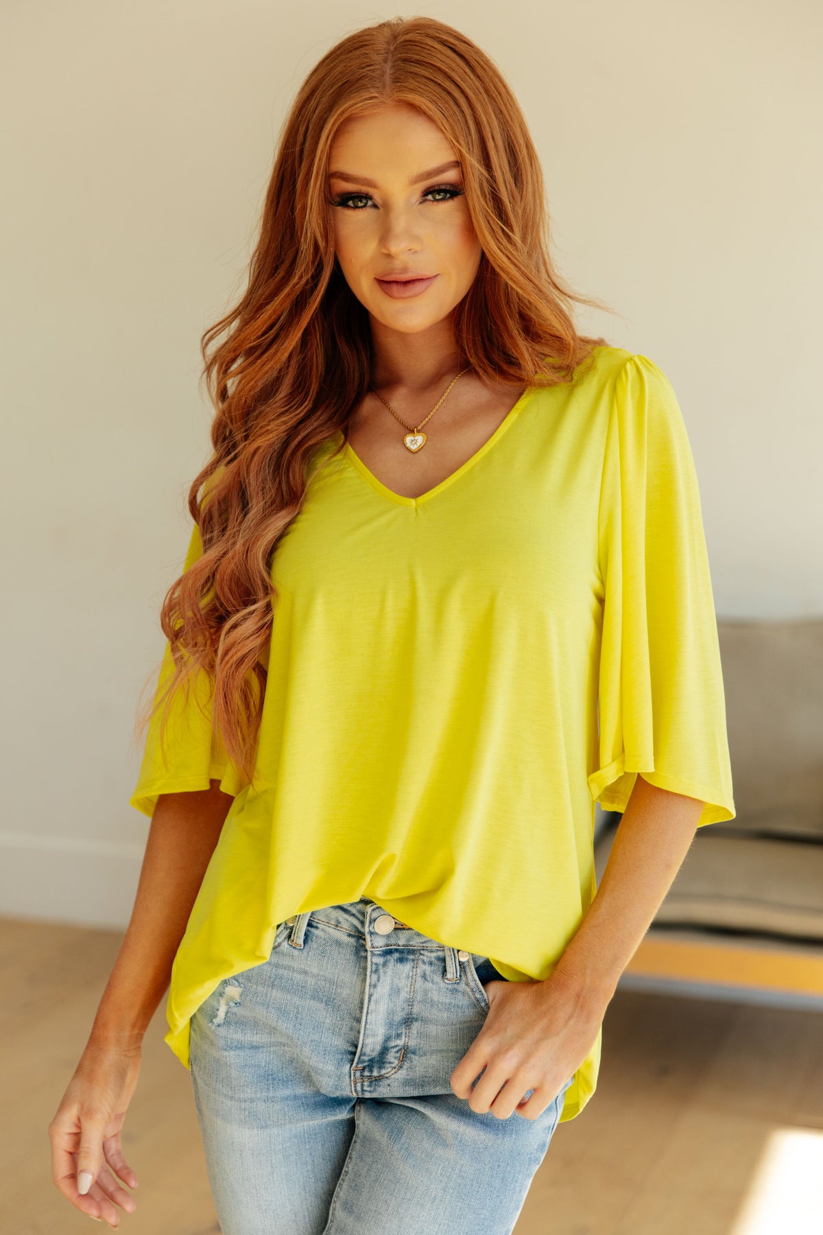 Hazel Blues® |  Cali Blouse in Neon Yellow