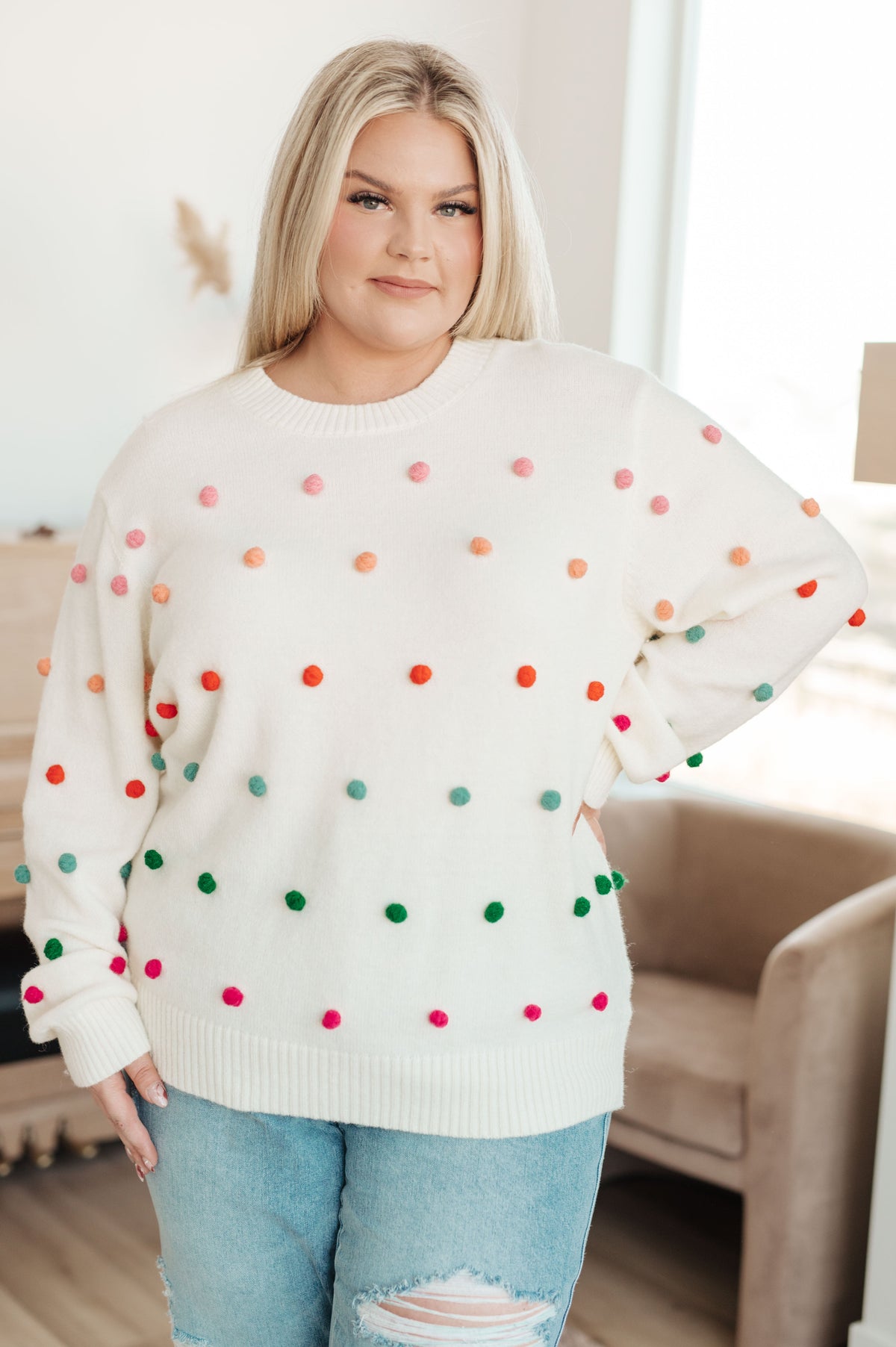 Hazel Blues® |  Candy Buttons Pom Detail Sweater