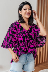 Hazel Blues® |  Casually Cute V-Neck Top in Magenta