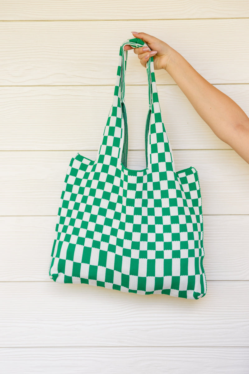 Hazel Blues® |  Checkerboard Lazy Wind Big Bag in Green & White