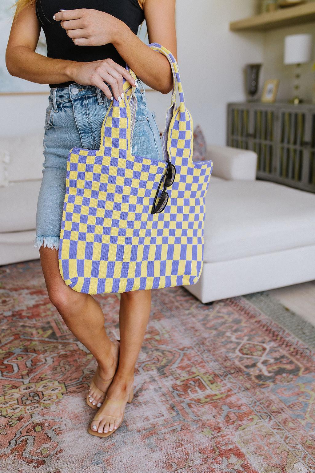 Hazel Blues® | Checkerboard Lazy Wind Big Bag in Lilac & Yellow - Hazel Blues®