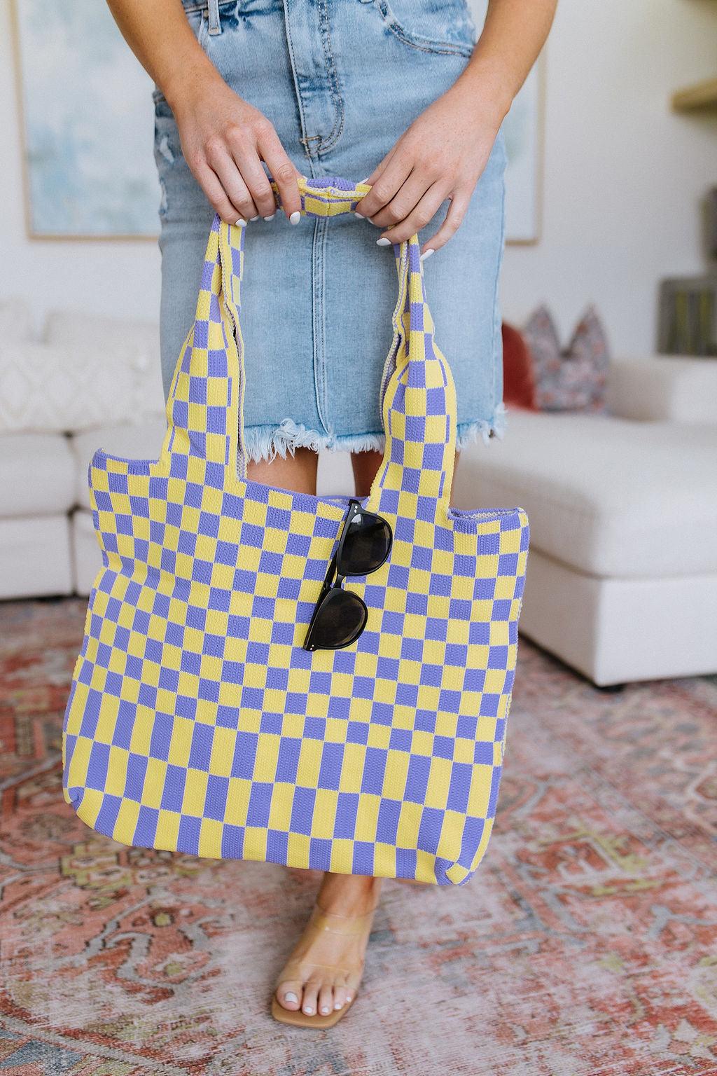 Hazel Blues® | Checkerboard Lazy Wind Big Bag in Lilac & Yellow - Hazel Blues®