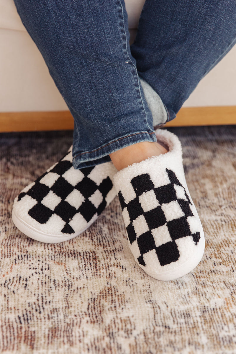 Hazel Blues® |  Checked Out Slippers in Black