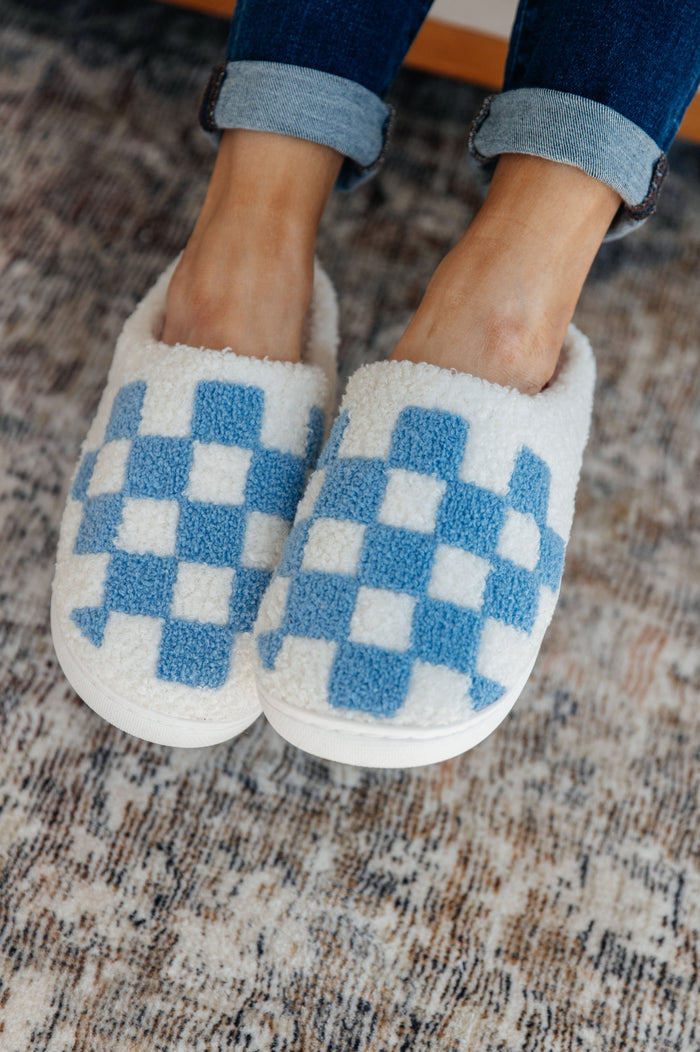 Hazel Blues® |  Checked Out Slippers in Blue