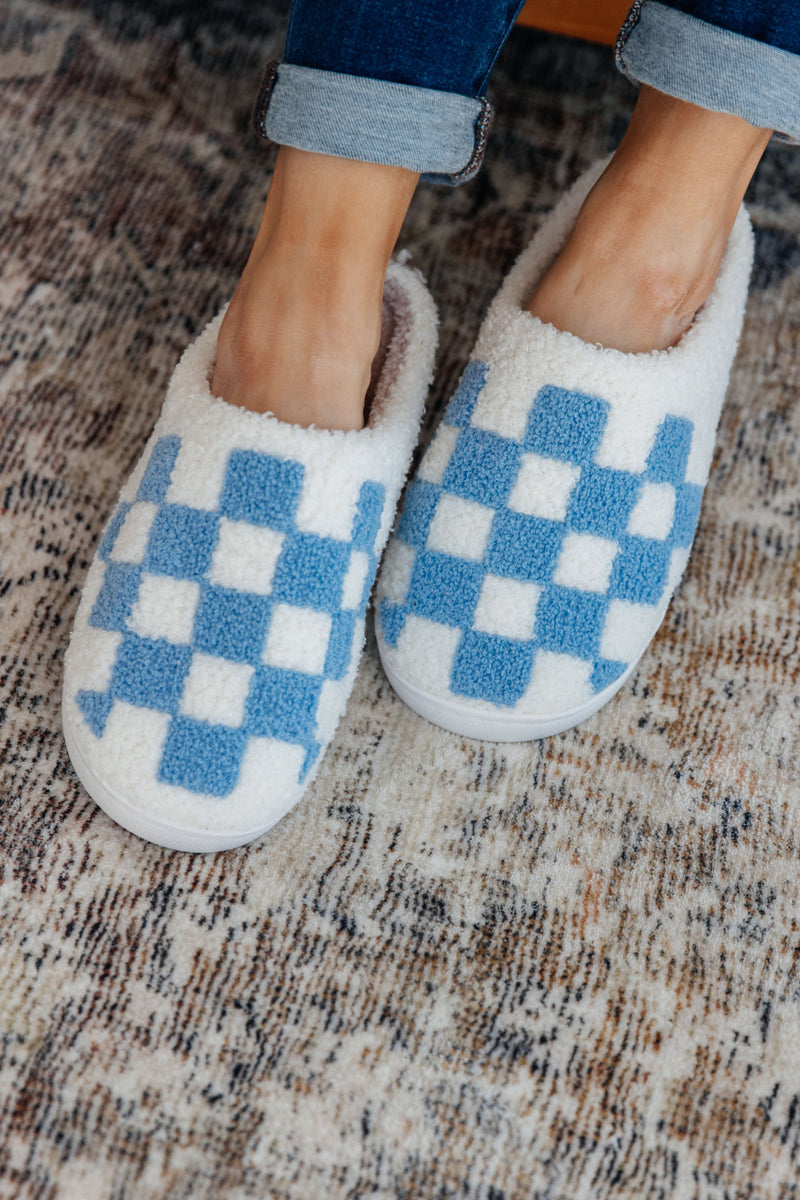 Hazel Blues® |  Checked Out Slippers in Blue