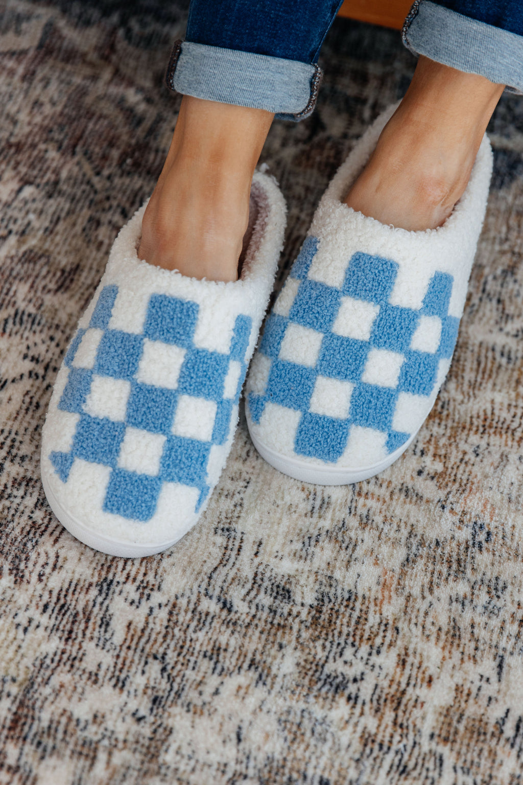 Hazel Blues® |  Checked Out Slippers in Blue
