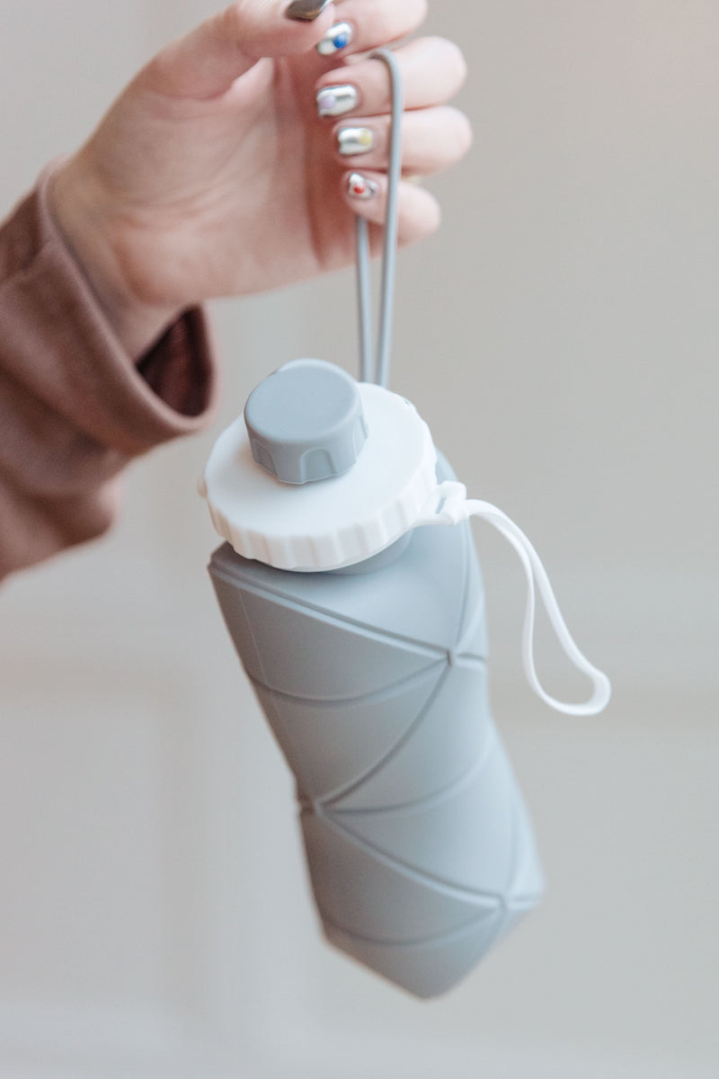 Hazel Blues® |  Collapsing Silicon Water Bottle in Diamond Gray
