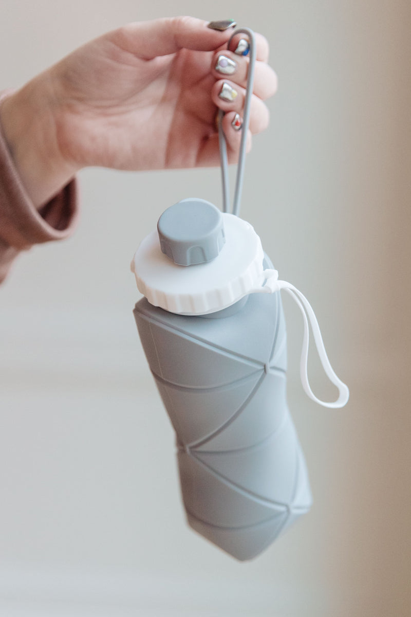 Hazel Blues® |  Collapsing Silicon Water Bottle in Diamond Gray