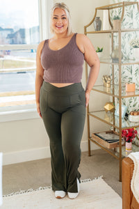 Hazel Blues® |  On the Move V Front Flare Leggings in Olive