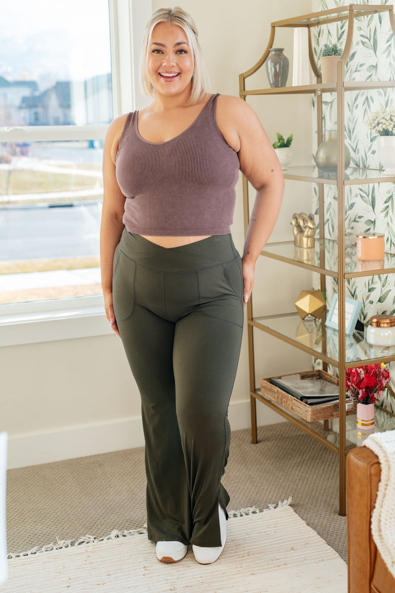 Hazel Blues® |  On the Move V Front Flare Leggings in Olive
