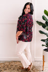 Hazel Blues® |  Angled Sleeve Blouse In Black Multicolored Floral Sketch