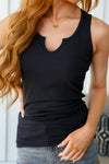 Hazel Blues® |  Daily Essential Notched Ribbed Tank in Black