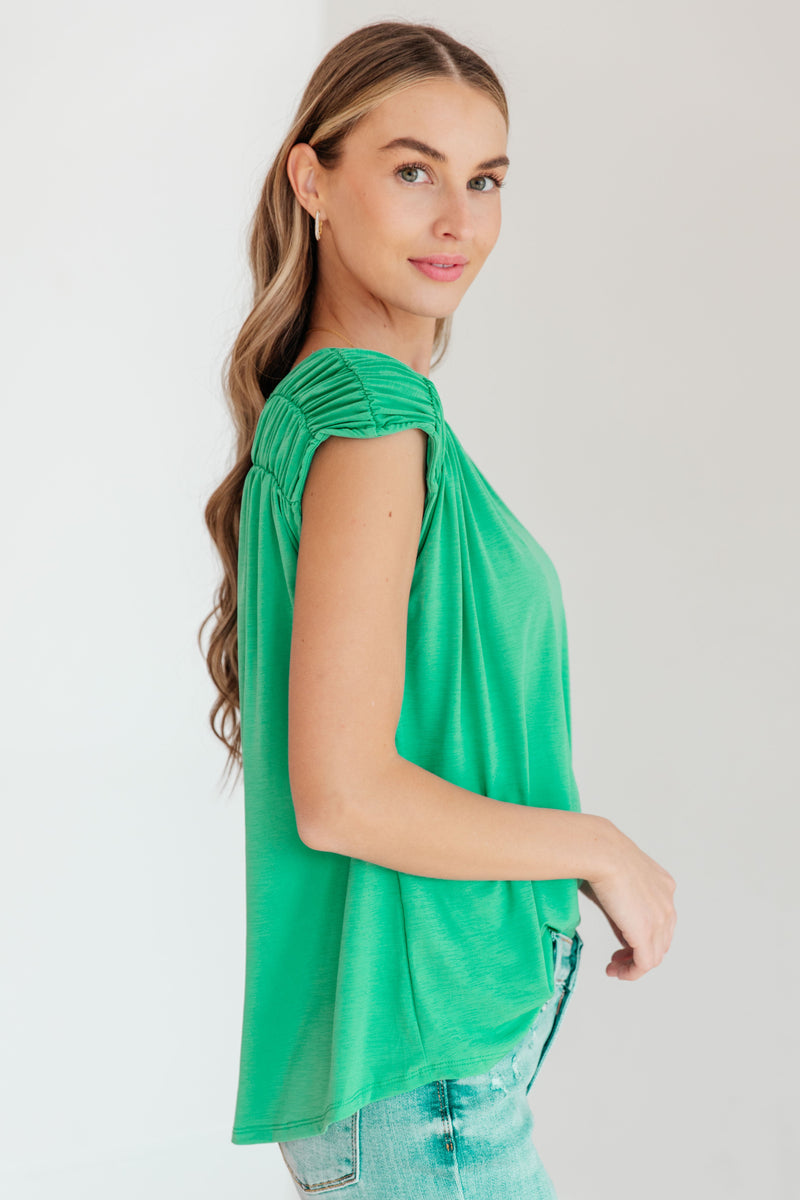 Hazel Blues® |  Ruched Cap Sleeve Top in Emerald